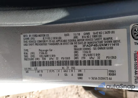 2019 Ford Fiesta Se from USA, damaged, VIN 3FADP4BJ2KM111410